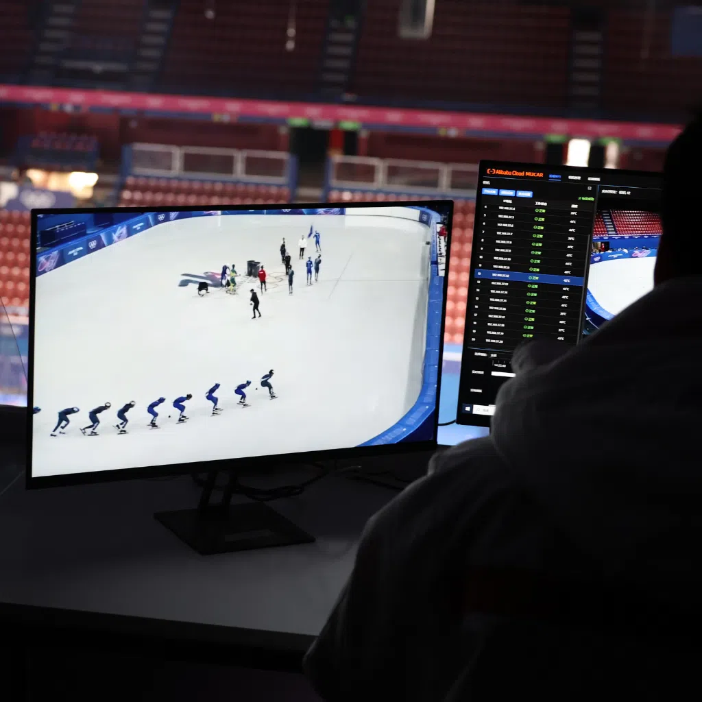 A skier performs during the Milano Cortina 2026 Olympic Winter Games, where Alibaba Cloud technologies allowed broadcasters to recreate performances from multiple angles in near real time.