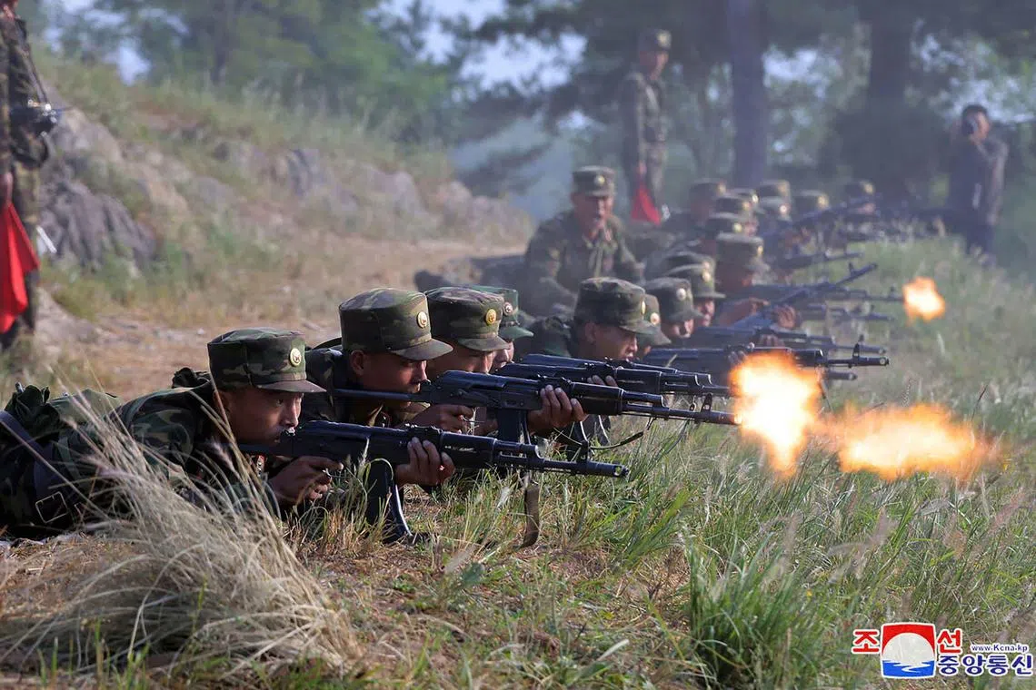 This photo taken on September 11, 2024 and released from North Korea's official Korean Central News Agency (KCNA) via KNS on September 13, 2024 shows soldiers training at a base for the special operation armed forces of the Korean People's Army (KPA) at an undisclosed location in North Korea. (Photo by KCNA VIA KNS / AFP) / South Korea OUT / ---EDITORS NOTE--- RESTRICTED TO EDITORIAL USE - MANDATORY CREDIT "AFP PHOTO/KCNA VIA KNS" - NO MARKETING NO ADVERTISING CAMPAIGNS - DISTRIBUTED AS A SERVICE TO CLIENTS
THIS PICTURE WAS MADE AVAILABLE BY A THIRD PARTY. AFP CAN NOT INDEPENDENTLY VERIFY THE AUTHENTICITY, LOCATION, DATE AND CONTENT OF THIS IMAGE / 