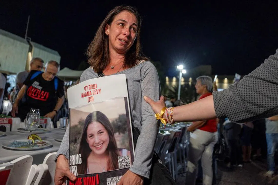 Ayelet Levy Shachar, mother of Naama Levy (19) who was abducted by Hamas during the October 7 attacks, attends a demonstration demanding their immediate release, in Tel Aviv, Israel November 4, 2023 REUTERS/Evelyn Hockstein