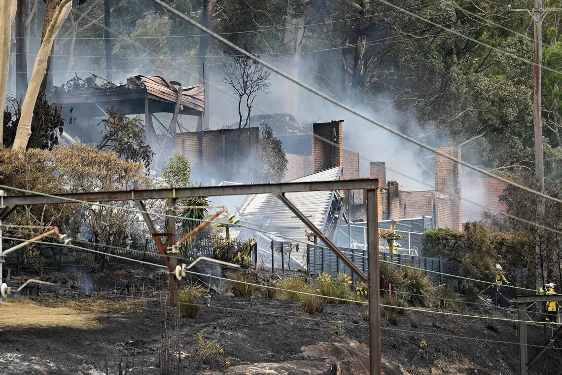 Firefighters mopping up after a bushfire engulfed homes in the Koolewong area in New South Wales, Australia, on Dec 6.