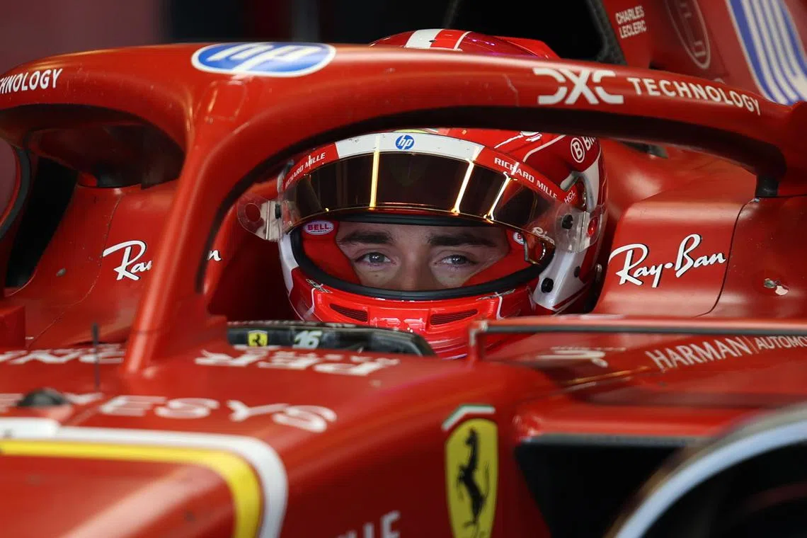 Scuderia Ferrari driver Charles Leclerc sitting in his car during the post-season test session in Abu Dhabi, on Dec 10.