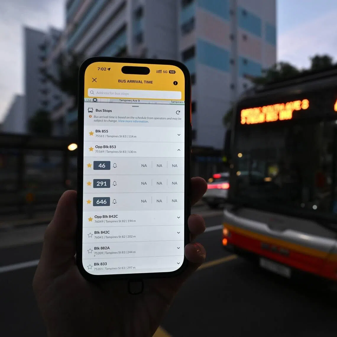 No bus timings were displayed on the MyTransport app.