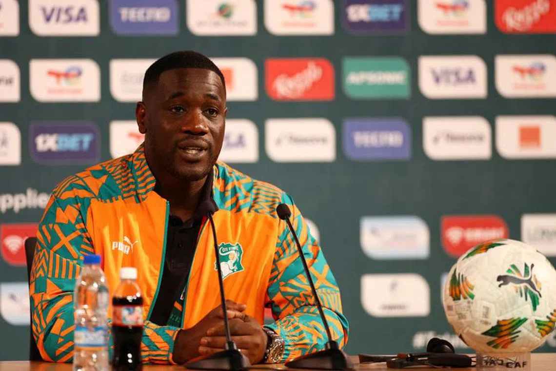 Soccer Football - Africa Cup of Nations - Ivory Coast Press Conference - Abidjan, Ivory Coast - February 10, 2024 Ivory Coast coach Emerse Fae during the press conference REUTERS/Siphiwe Sibeko