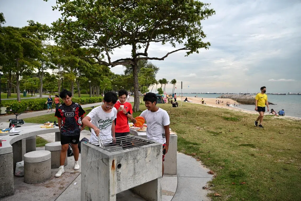 File picture of teenagers at a barbecue pit at the East Coast Park.