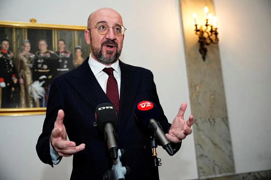 FILE PHOTO: Charles Michel, President of the European Council, arrives to speak to the media as Denmark hosts a meeting on the future of the EU, at Christiansborg Castle in Copenhagen, Denmark, Tuesday November 14, 2023. Martin Sylvest/Ritzau Scanpix/via REUTERS/File Photo