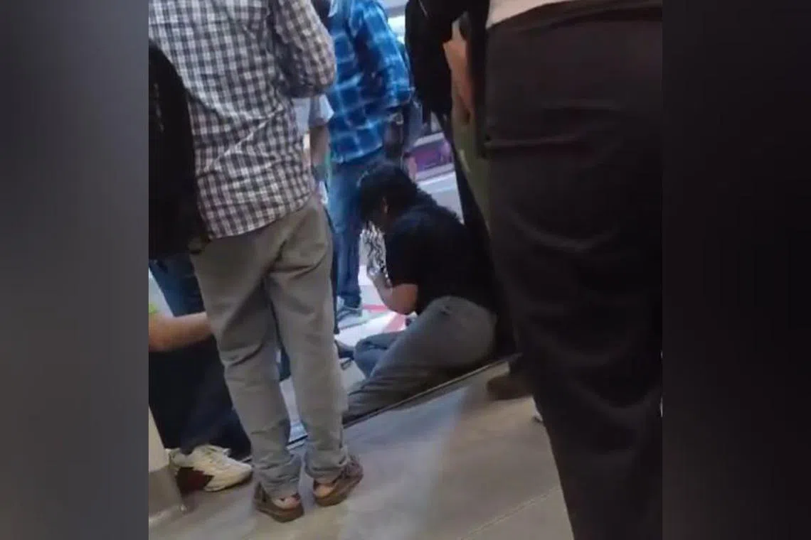 A commuter lost her balance, causing her leg to become stuck in the platform gap at Bugis MRT station on Oct 8, 2024.