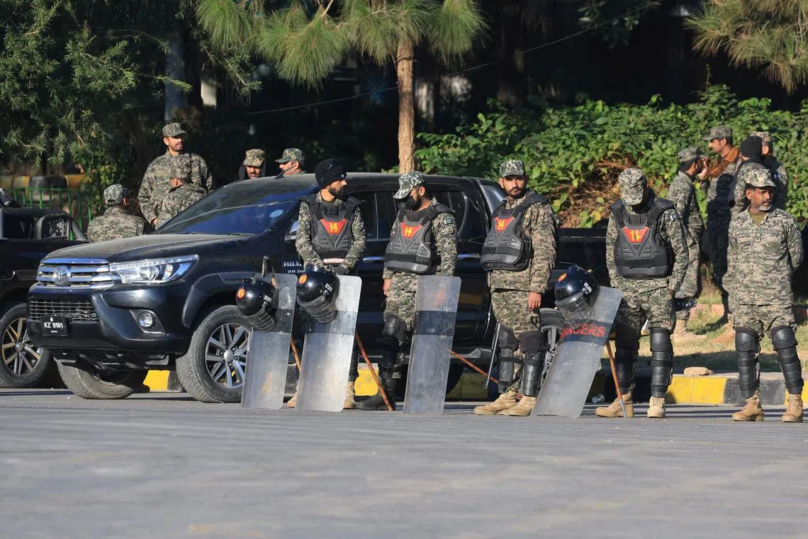 Pakistani Rangers guard the area, after security forces launched a raid on supporters of the former Pakistani Prime Minister Imran Khan's party Pakistan Tehreek-e-Insaf (PTI), in Islamabad, Pakistan, November 27, 2024 REUTERS/Akhtar Soomro