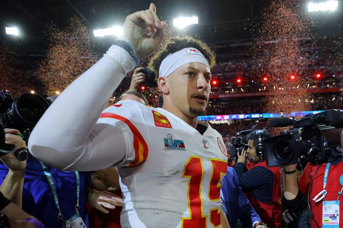 Football - NFL - Super Bowl LVII - Kansas City Chiefs v Philadelphia Eagles - State Farm Stadium, Glendale, Arizona, United States - February 12, 2023 Kansas City Chiefs' Patrick Mahomes celebrates after winning Super Bowl LVII REUTERS/Brian Snyder/File Photo