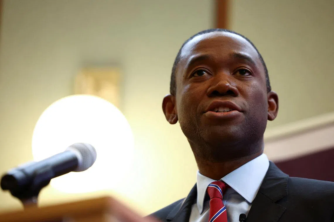 FILE PHOTO: U.S. Deputy Treasury Secretary Wally Adeyemo speaks at the Royal United Services Institute in London, Britain, October 27, 2023. REUTERS/Hannah McKay/File Photo