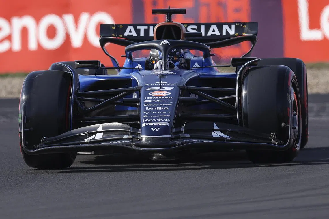 Williams' Thai driver Alexander Albon in the sprint race at the Formula 1 Chinese Grand Prix in Shanghai on March 22, 2025.