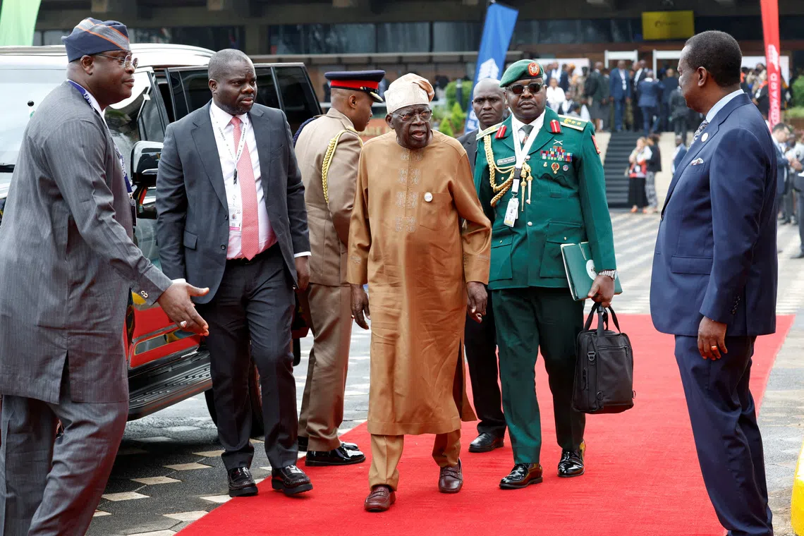 FILE PHOTO: Nigerian President Bola Tinubu arrives to attend the Africa Forward Summit 2026 at the Kenyatta International Convention Centre (KICC), in Nairobi, Kenya, May 12, 2026. REUTERS/Monicah Mwangi/File Photo