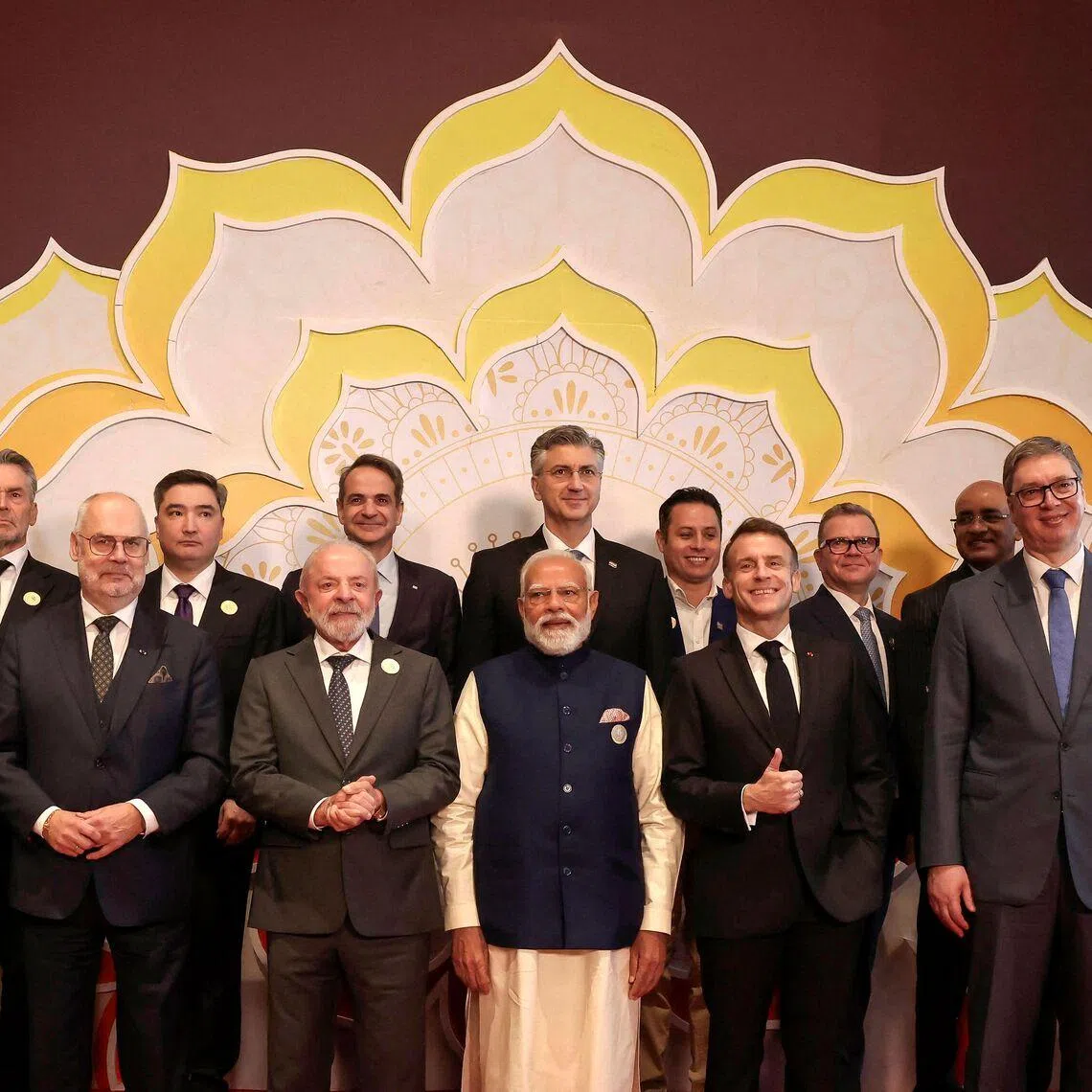 Brazil's President Luiz Inacio Lula da Silva (third from left) and India's Prime Minister Narendra Modi (fourth from right) are set to meeton Feb 21.
