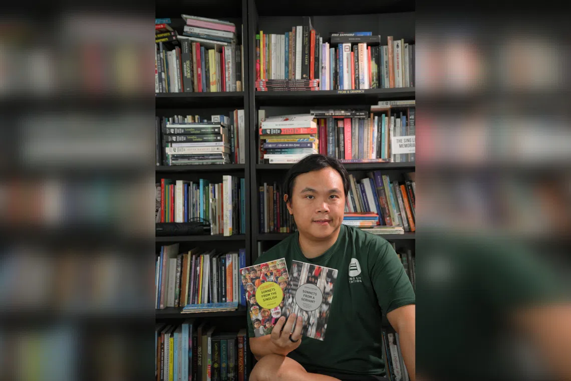 Sing Lit Station director Joshua Yap with his new poetry collections published by Landmark Books.