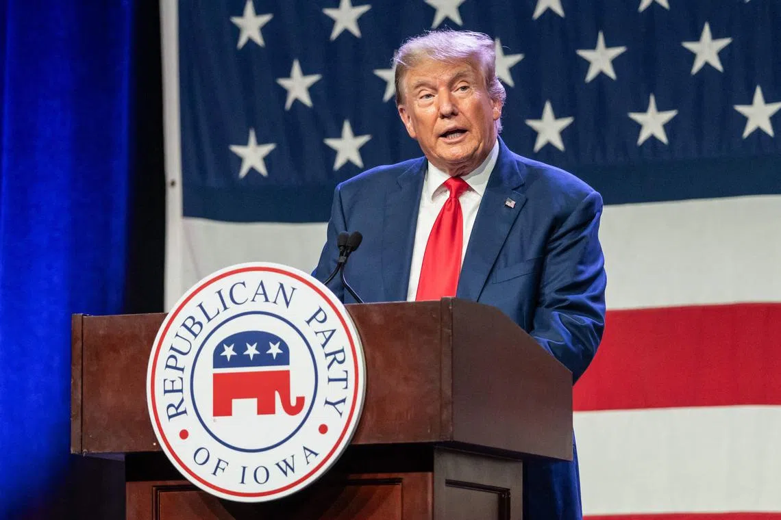 (FILES) Former US president and 2024 Republican Presidential hopeful Donald Trump speaks at the Republican Party of Iowa's 2023 Lincoln Dinner at the Iowa Events Center in Des Moines, Iowa, on July 28, 2023. Donald Trump said on August 20, 2023 that he will skip this week's first Republican presidential debate, arguing that Americans know him well and there is no need for a public showdown with his rivals for the White House. (Photo by Sergio FLORES / AFP)