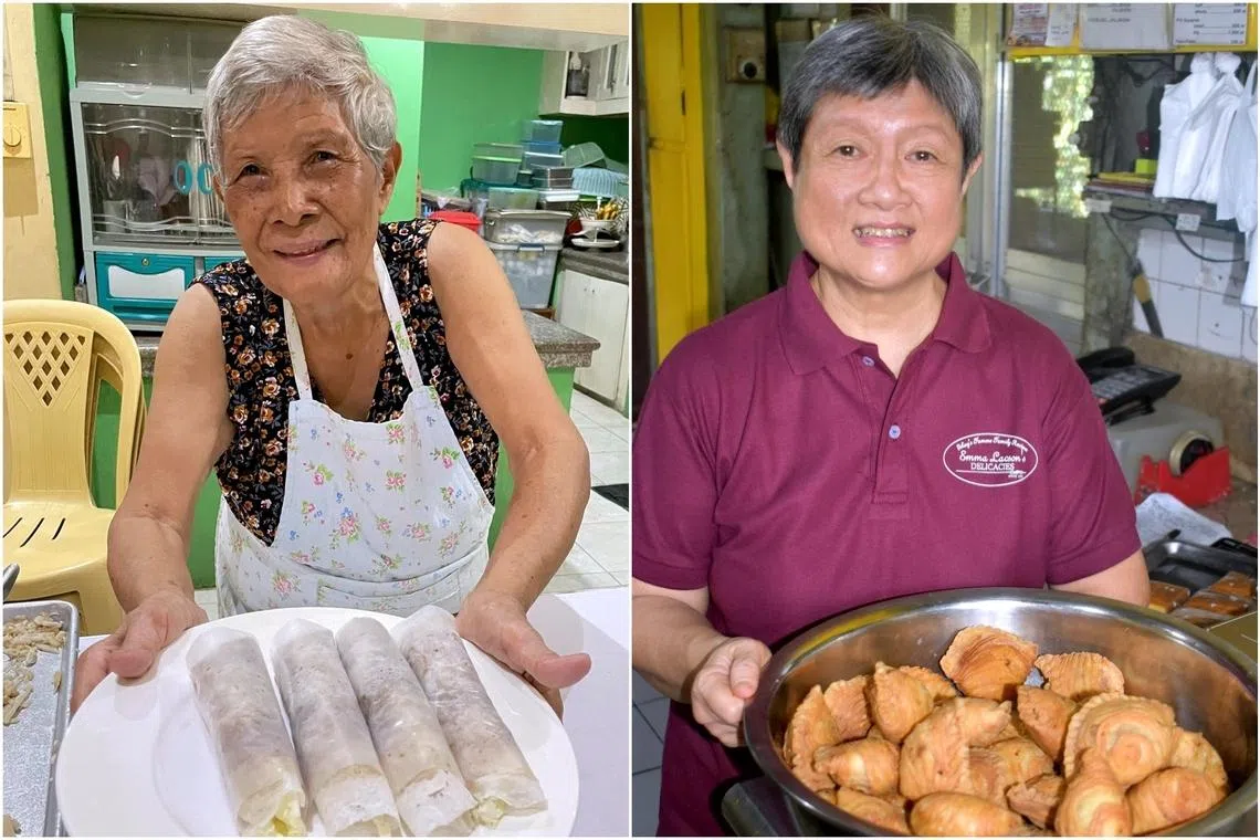 Octogenarian Sinda Belleza (left) makes the spring roll-like lumpia and Ms Nora Lacson, owner of Emma Lacson Delicacies, which sells empanadas.