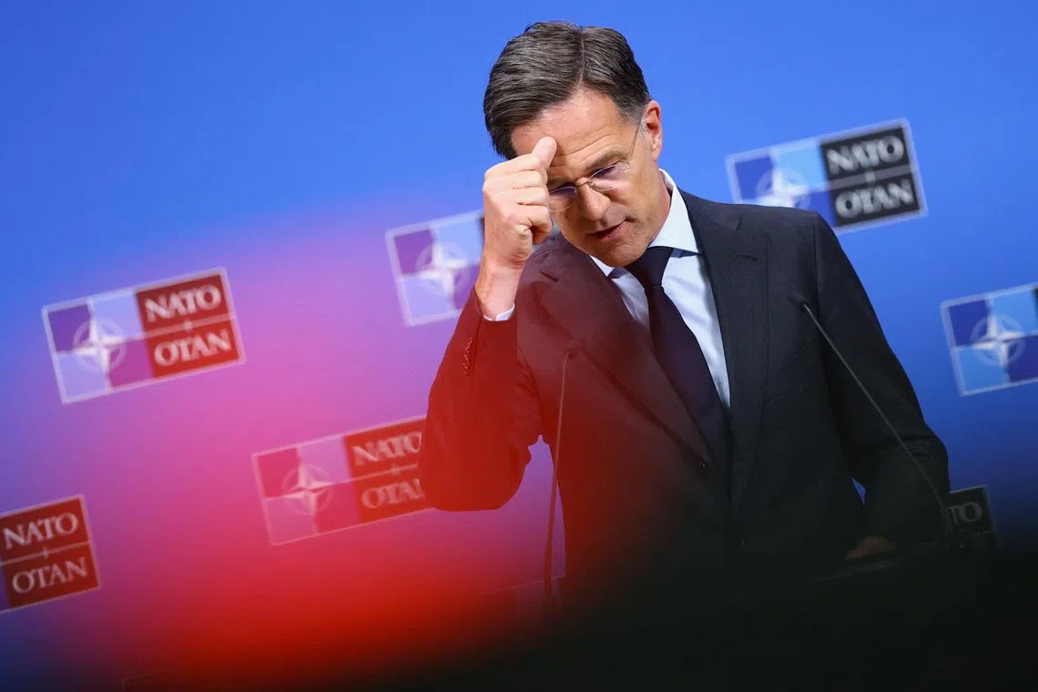 NATO Secretary General Mark Rutte holds a press conference ahead of a Defence Ministers meeting at the Alliance's headquarters in Brussels, Belgium June 17, 2026. REUTERS/Yves Herman