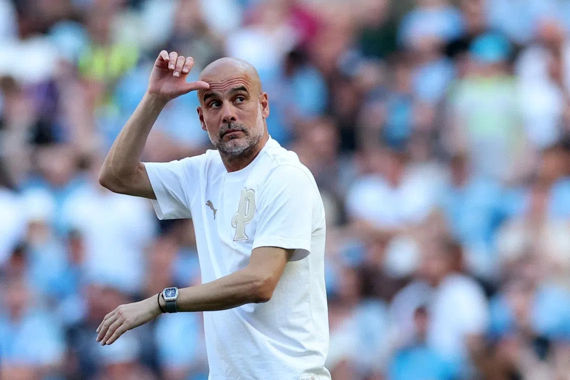 Soccer Football - Premier League - Manchester City v Aston Villa - Etihad Stadium, Manchester, Britain - May 24, 2026 Manchester City manager Pep Guardiola reacts REUTERS/Phil Noble