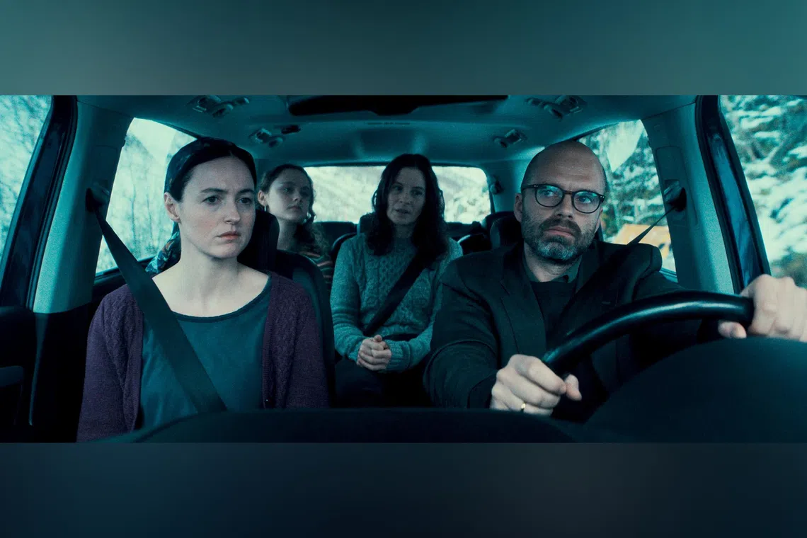 (Foreground, from left) Renate Reinsve (left) and Sebastian Stan in Fjord.