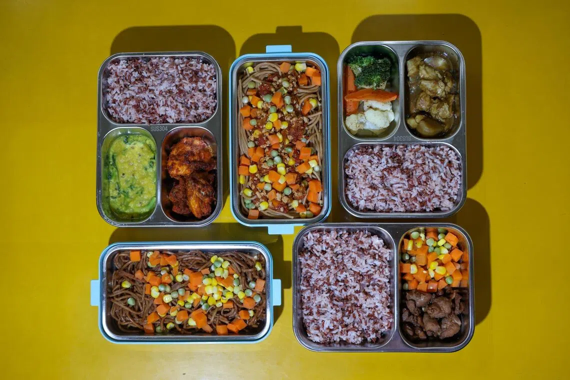 ST20250924_202593600459/smcanteen/Shermaine Ang/Jason Quah/
Bento meals for students prepared by Chang Cheng pictured Sep 24, 2025. ST PHOTO: JASON QUAH