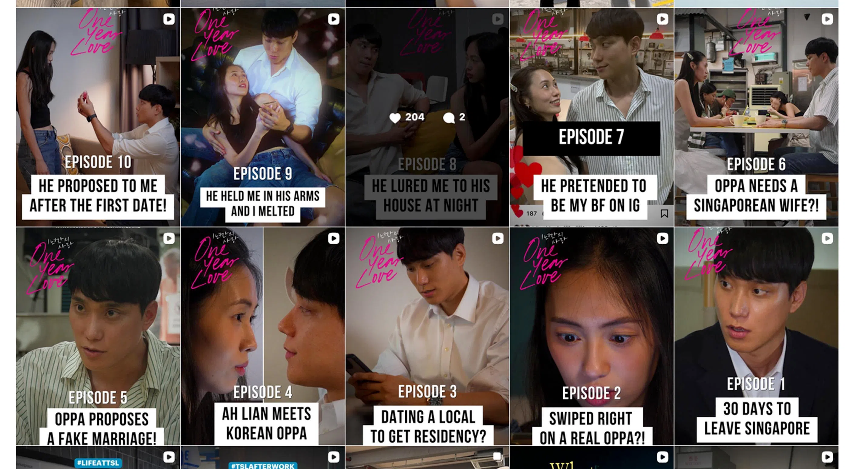 A screenshot of TSL Media Group’s Instagram page, showing the first 10 episodes of One Year Love. 