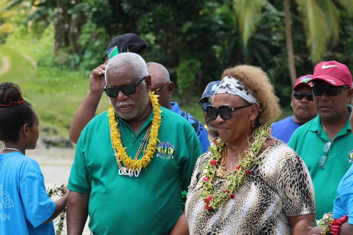 Democratic Alliance Party leader Rick Houenipwela, former Prime Minister of the Solomon Islands, campaigns in his electorate of Small Malaita March 4, 2024. Jesse Hou/Handout via REUTERS/File Photo