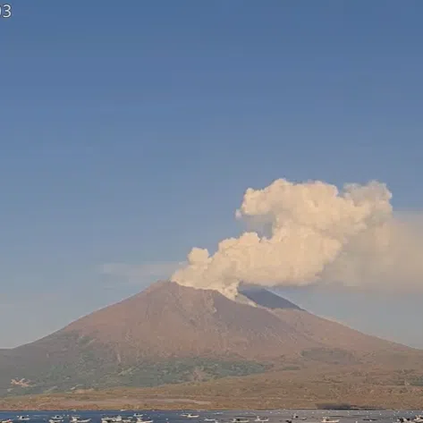 A livestream showing Sakurajima emitting ash and smoke on Nov 16.