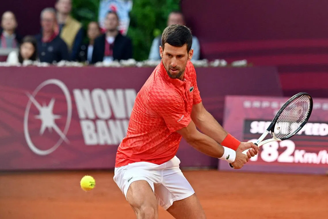 Novak Djokovic plays a backhand return to Luca Van Assche during the ATP 250 tournament in Banja Luka.