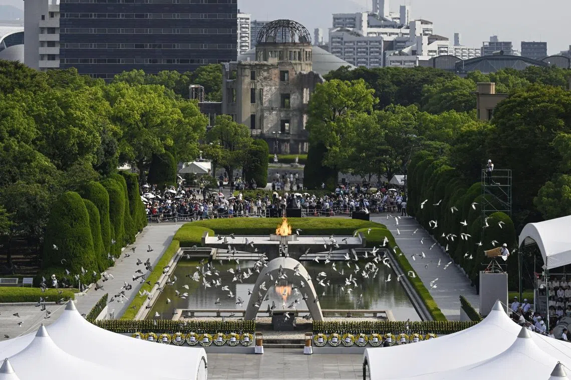 Hundreds gather to mark the 79th anniversary of the atomic bombing of Hiroshima on Aug 6, 1945.