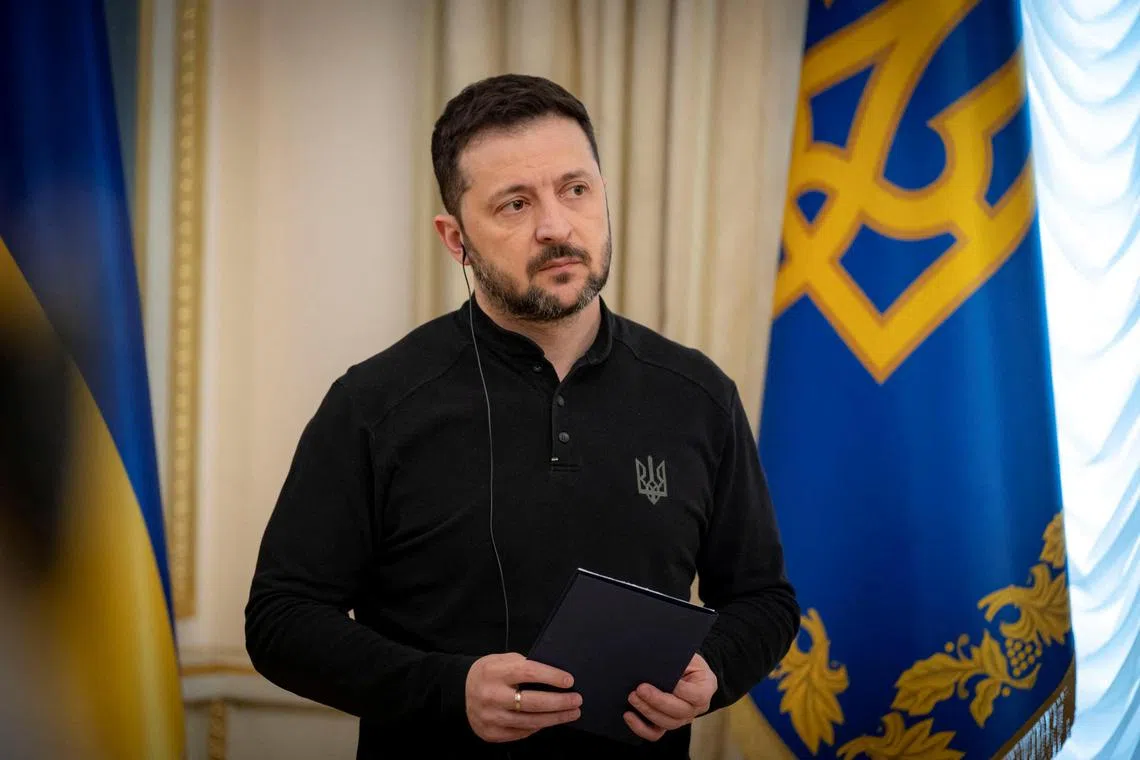 Ukrainian President Volodymyr Zelensky holding a press conference in Kyiv, on March 28.