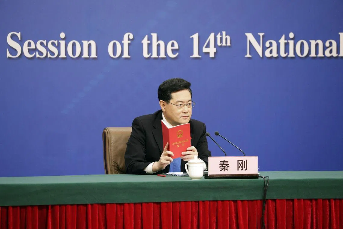 Foreign Minister Qin Gang during a press conference at the Media Center of the National People's Congress in Beijing, on March 7.
