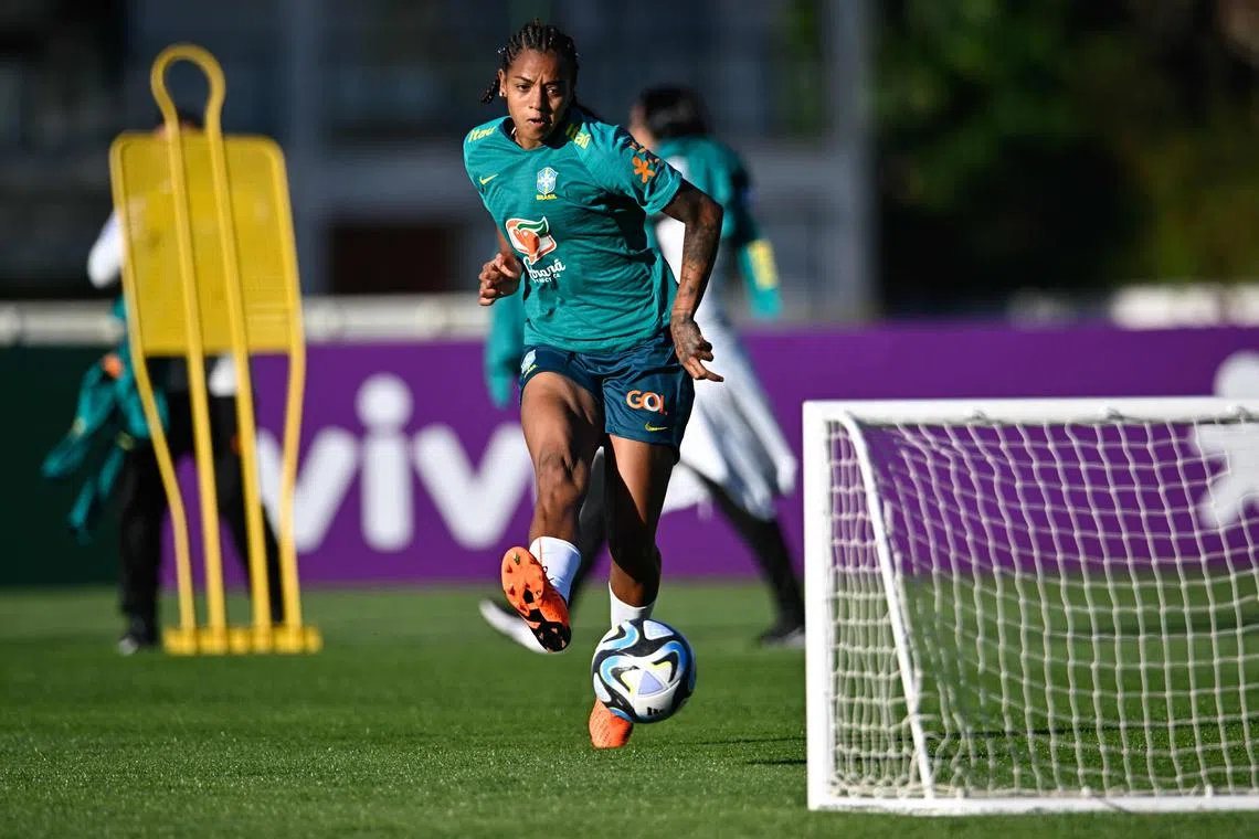 Brazil's Geyse Ferreira participates in a training session at the Granja Comary in Teresopolis, Rio de Janeiro.
