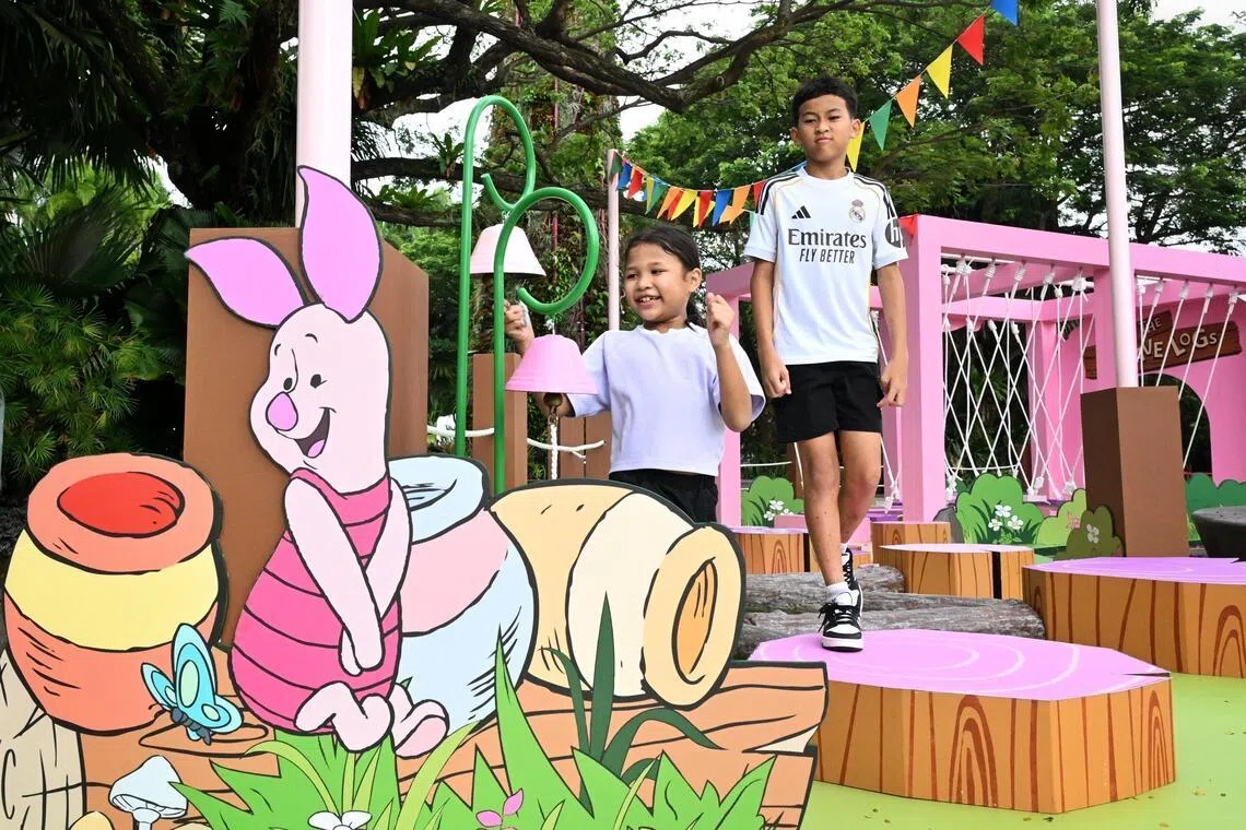 The Brave Logs play zone features balance-beam adventure inspired by Piglet.