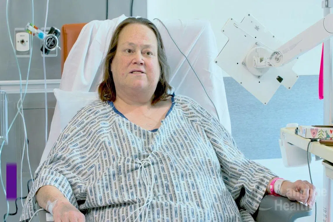 Lisa Pisano, 54, before her surgery, the first combined mechanical heart pump and gene-edited pig kidney transplant surgery on March 29, 2024.