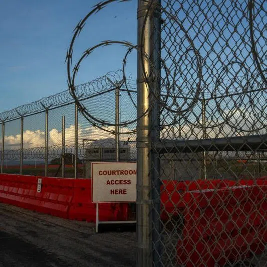 An entrance to the court compound on the base in Guantanamo Bay, Cuba, on Nov 5, 2023.