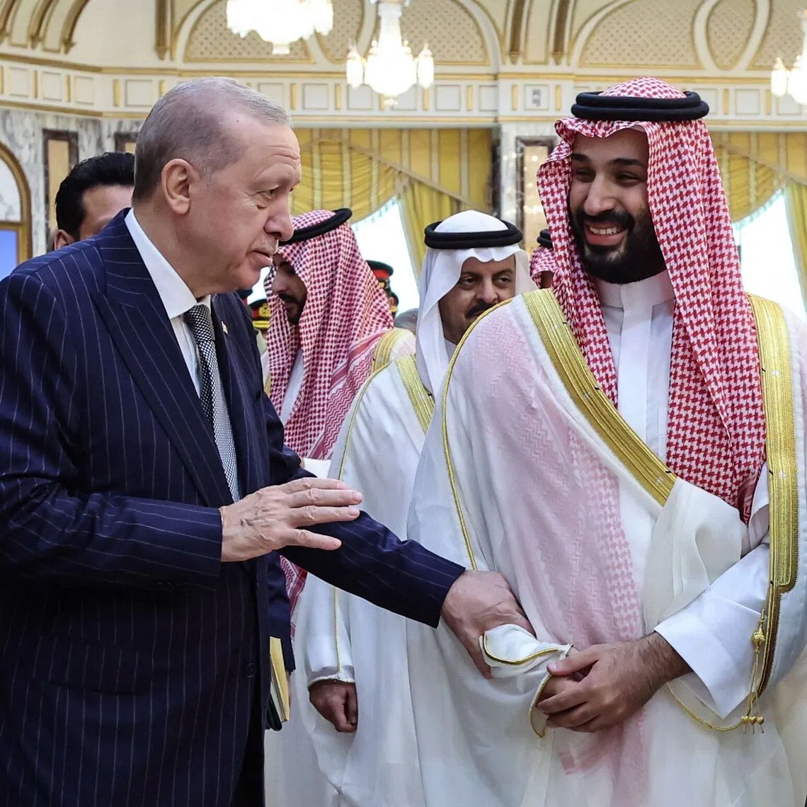 (From left) Turkish President Recep Tayyip Erdogan, Saudi Arabia’s Crown Prince Mohammed bin Salman and Pakistani Prime Minister Shehbaz Sharif in Mecca on Aug 7.