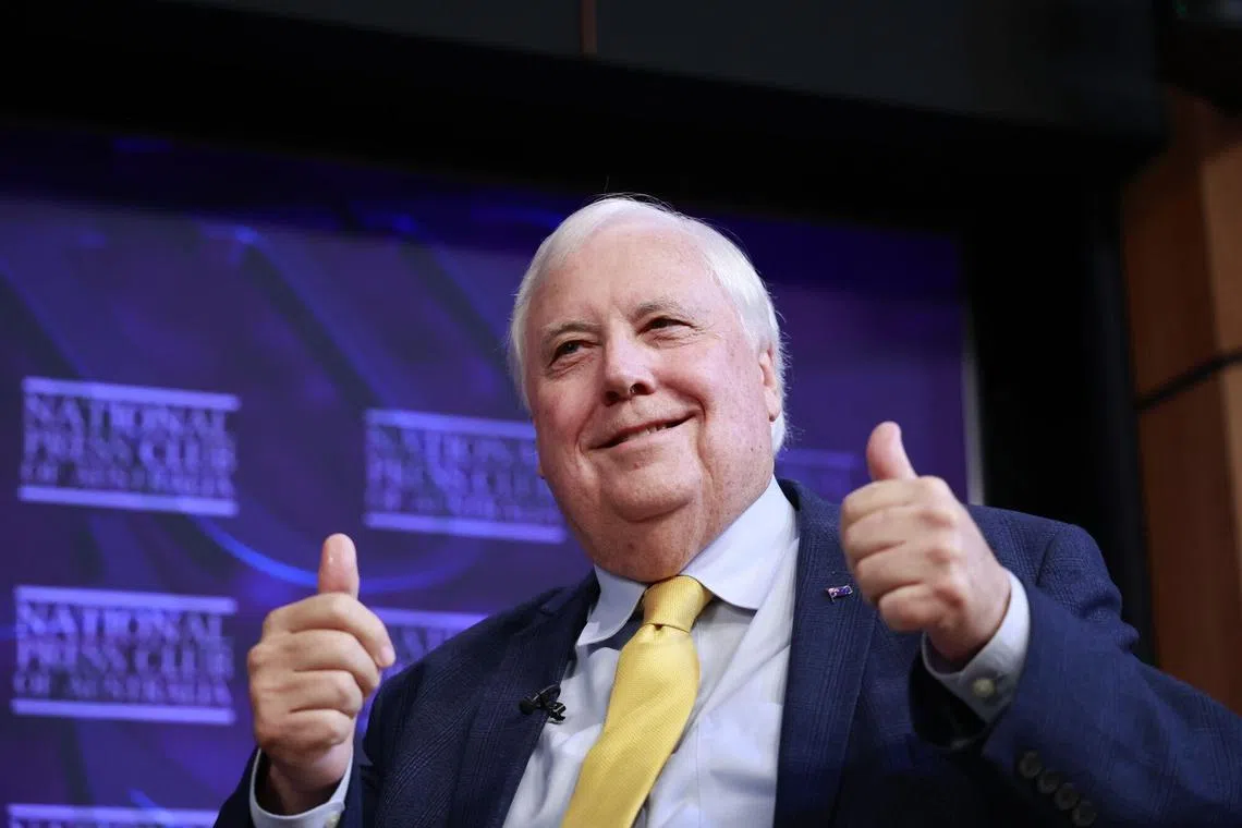 Mr Clive Palmer, chief executive of Resourcehouse., at the National Press Club in Canberra, Australia, on March 13, 2025. In February, Mr Palmer was appointed chairman and party spokesman for the registered political party, Trumpet of Patriots.
