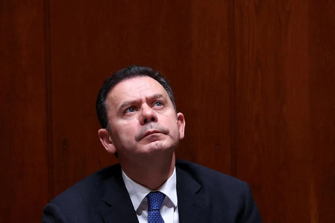 FILE PHOTO: Portugal's Prime Minister Luis Montenegro looks on during the confidence motion at the parliament in Lisbon, Portugal, March 11, 2025. REUTERS/Pedro Nunes/File Photo