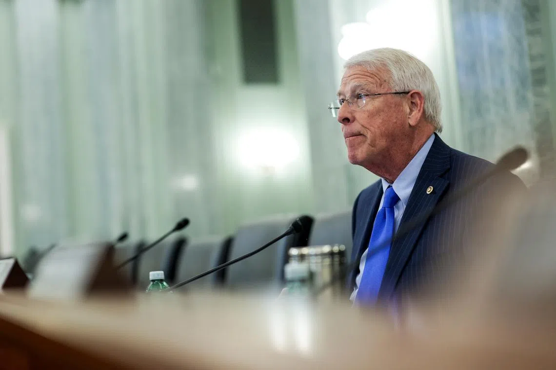 FILE PHOTO: U.S. Sen. Roger Wicker (R-MS) participates in a Senate Commerce, Science, and Transportation subcommittee on Consumer Protection, Product Safety, and Data Security hearing to examine COVID-19 fraud and price gouging, in the Russell Senate Office Building, in Washington, D.C., U.S. February 1, 2022. Anna Moneymaker/Pool via REUTERS/File Photo