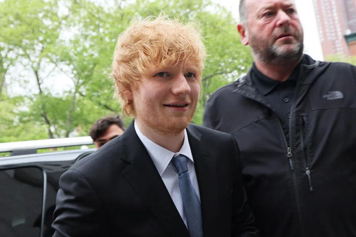 NEW YORK, NEW YORK - APRIL 27: Musician Ed Sheeran arrives for his copyright infringement trial at Manhattan Federal Court on April 27, 2023 in New York City. Sheeran is being sued for copyright infringement for his 2014 hit “Thinking Out Loud.” He is accused of copying Marvin Gaye’s legendary R&B song “Let’s Get It On”.   Michael M. Santiago/Getty Images/AFP (Photo by Michael M. Santiago / GETTY IMAGES NORTH AMERICA / Getty Images via AFP)