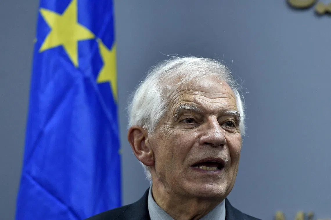 European Union High Representative for Foreign Affairs and Security Policy, Josep Borrell speaks during a press conference with the Lebanese caretaker foreign minister following their meeting at the Foreign Ministry in Beirut on Sept 12. 