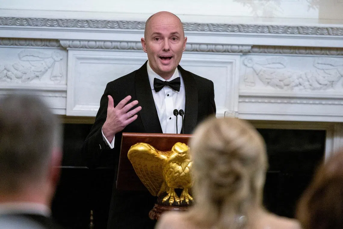 FILE PHOTO: Governor of Utah Spencer Cox gives a toast to U.S. President Joe Biden at a black-tie dinner for U.S. governors attending the National Governors Association winter meeting, at the White House in Washington, U.S., February 24, 2024. REUTERS/Amanda Andrade-Rhoades