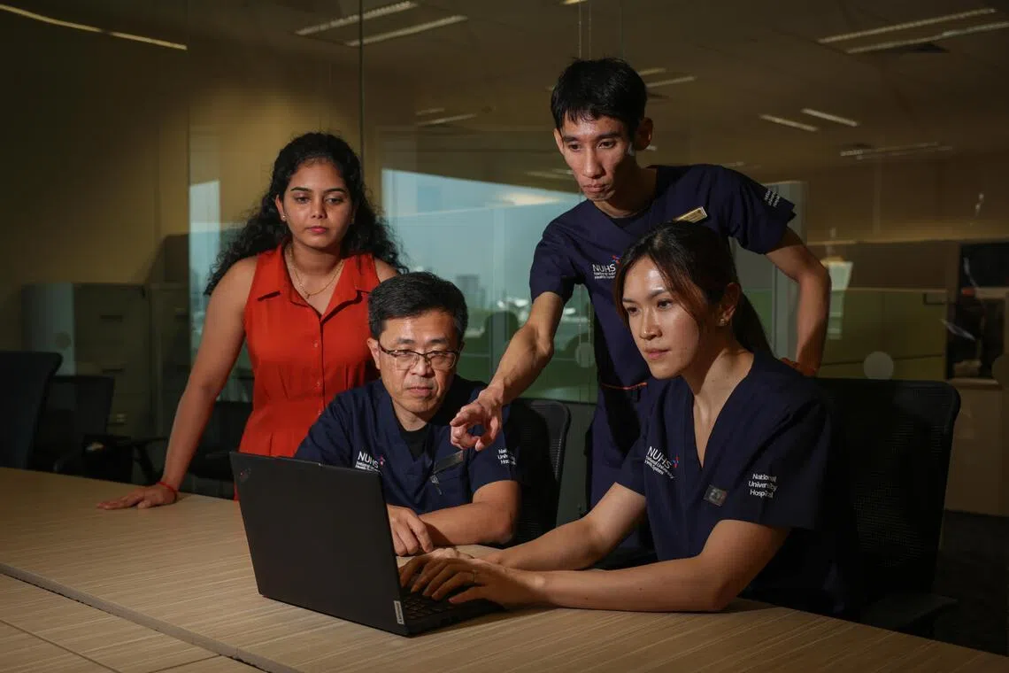 The team of medical "investigators": (from left) Portraits of Ms Shreya S Shetty, Case Management Officer, Division of Genetics and Metabolism, Department of Paediatrics, Khoo Teck Puat – National University Children's Medical Institute (KTP-NUCMI), National University Hospital (NUH); Adjunct Associate Professor Chan Yee Cheun, Senior Consultant, Division of Neurology, Department of Medicine, NUH; Dr Lau Kin Mun, Senior Resident, Division of Neurology, Department of Medicine, NUH; and Adjunct Associate Professor Chin Hui-Lin, Senior Consultant, Division of Genetics and Metabolism, Department of Paediatrics, KTP-NUCMI, NUH.