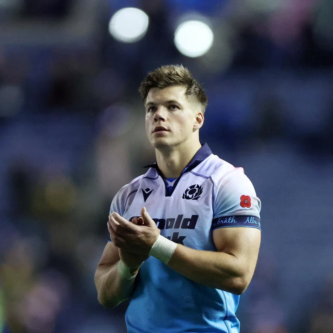 Rugby Union - Autumn Internationals - Scotland v South Africa - Scottish Gas Murrayfield Stadium, Edinburgh, Scotland, Britain - November 10, 2024 Scotland's Huw Jones applauds fans after the match REUTERS/Russell Cheyne