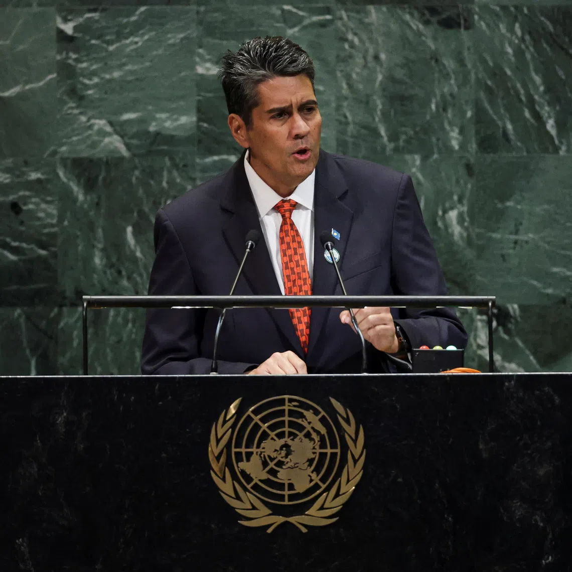 Palau's President Surangel Whipps Jr. addresses the 80th United Nations General Assembly (UNGA), at the U.N. headquarters in New York, U.S., September 25, 2025. REUTERS/Jeenah Moon/File Photo