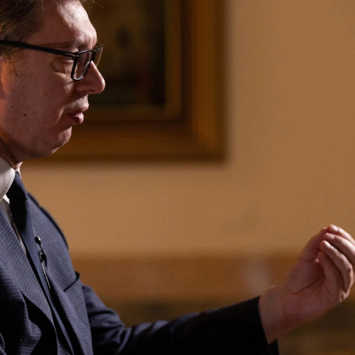 Serbian President Aleksandar Vucic speaks during an interview with Reuters in Belgrade, Serbia, February 4, 2026. REUTERS/Djordje Kojadinovic