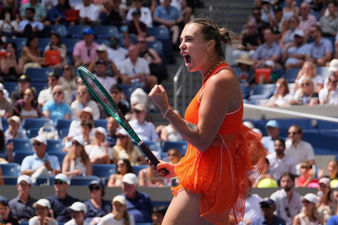 Tennis - U.S. Open - Flushing Meadows, New York, United States - August 31, 2026 Belarus' Aryna Sabalenka reacts during her first round match against Colombia's Camila Osorio IMAGN IMAGES via Reuters/Robert Deutsch