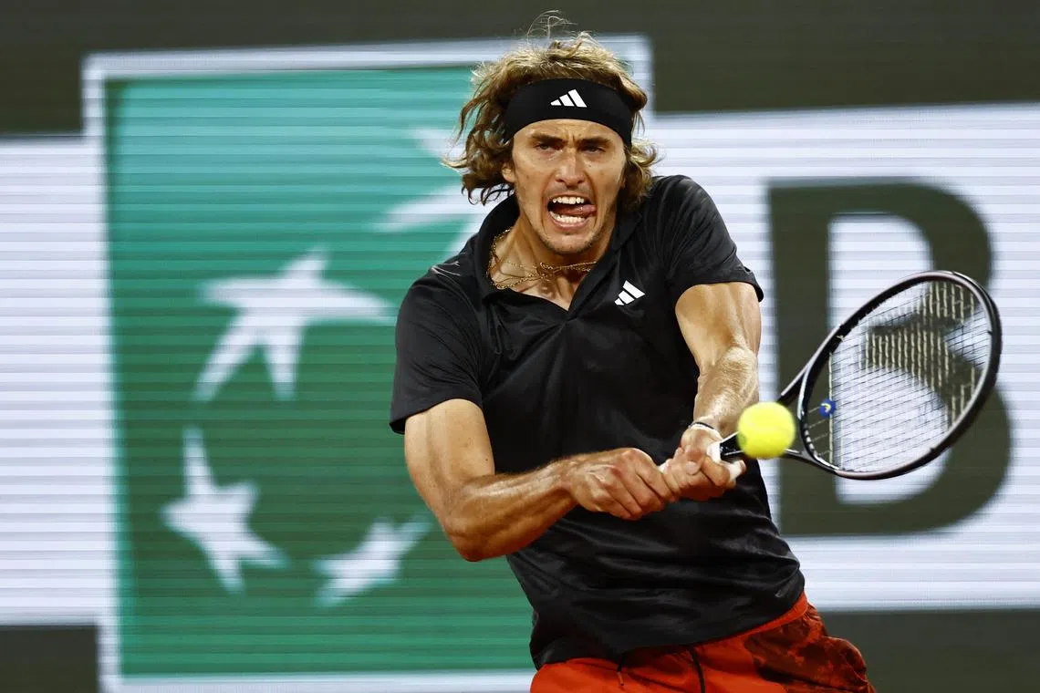 Germany's Alexander Zverev in action during his fourth round match against Bulgaria's Grigor Dimitrov.