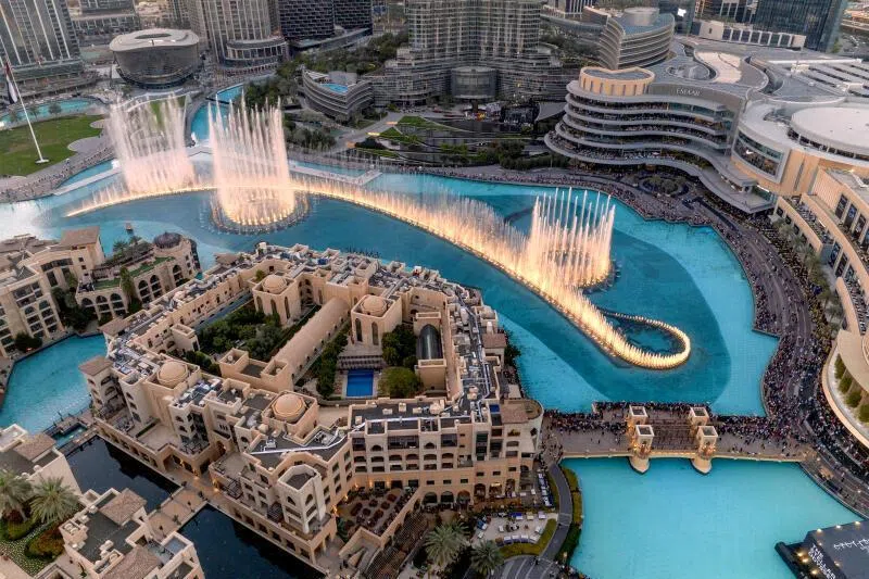 Desalination plants make it possible for Gulf  kingdoms to sustain thriving cities and attractions such as golf courses and the Dubai Fountain (above) 