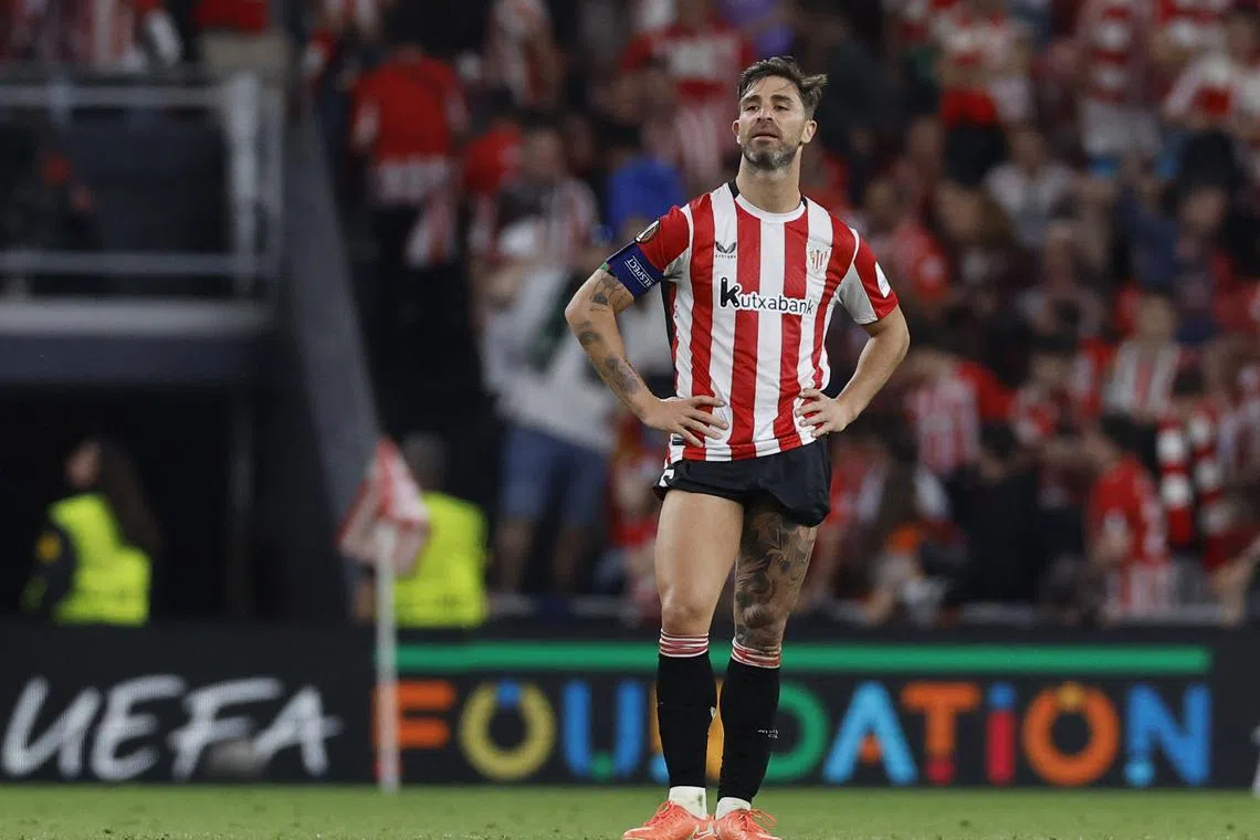 FILE PHOTO: Soccer Football - Europa League - Semi Final - First Leg - Athletic Bilbao v Manchester United - San Mames, Bilbao, Spain - May 1, 2025 Athletic Bilbao's Yeray Alvarez looks dejected after the match REUTERS/Vincent West/ File Photo
