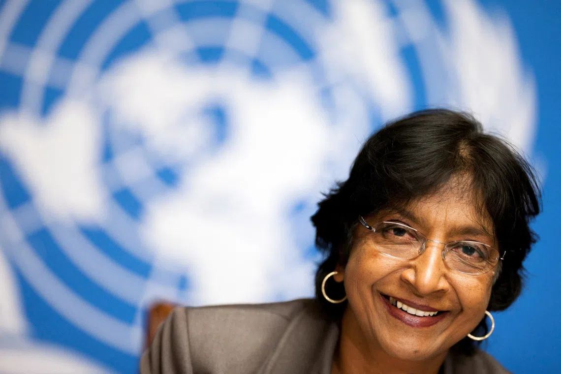 FILE PHOTO: U.N. High Commissioner for Human Rights Navi Pillay at the European headquarters of the United Nations in Geneva, Switzerland January 19, 2011. REUTERS/Valentin Flauraud/File Photo